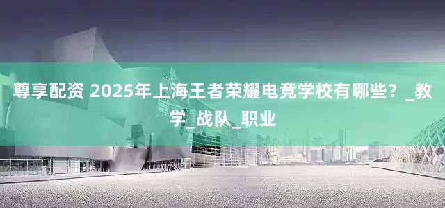 尊享配资 2025年上海王者荣耀电竞学校有哪些？_教学_战队_职业